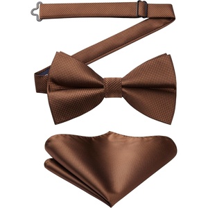image:imageHISDERN Bow Ties for Men Solid Color PreTie Bow Tie and Pocket Square Set Classic Formal Tuxedo Bowties for Wedding PartyBrown