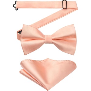 image:imageHISDERN Bow Ties for Men Solid Color PreTie Bow Tie and Pocket Square Set Classic Formal Tuxedo Bowties for Wedding PartyPeach Pink