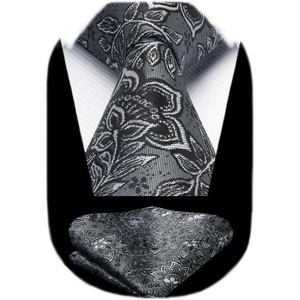 image:imageHISDERN Extra Long Ties for Men Classic Floral Tie and Pocket Square Elegant Silk Necktie Handkerchief Set Wedding PartyE6black