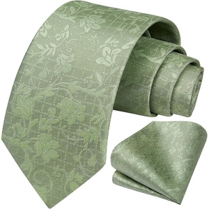 image:imageHISDERN Extra Long Ties for Men Classic Floral Tie and Pocket Square Elegant Silk Necktie Handkerchief Set Wedding PartyE7green Floral