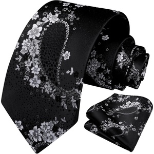 image:imageHISDERN Formal Floral Ties for Men and Pocket Square Set Mens Paisley Silk Tie for Wedding Party 34 x 59Floral Black