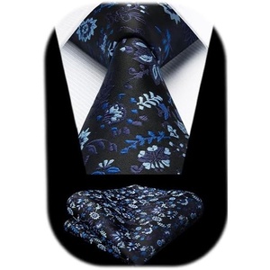 image:imageHISDERN Formal Floral Ties for Men and Pocket Square Set Mens Paisley Silk Tie for Wedding Party 34 x 59Floral Navy Blue