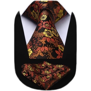 image:imageHISDERN Formal Floral Ties for Men and Pocket Square Set Mens Paisley Silk Tie for Wedding Party 34 x 59Orange Floral1