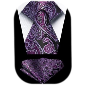 image:imageHISDERN Formal Floral Ties for Men and Pocket Square Set Mens Paisley Silk Tie for Wedding Party 34 x 59Paisley Dark Purple