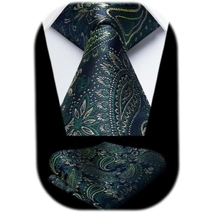 image:imageHISDERN Formal Floral Ties for Men and Pocket Square Set Mens Paisley Silk Tie for Wedding Party 34 x 59Paisley Teal