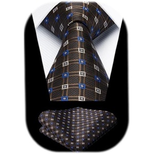 image:imageHISDERN Formal Floral Ties for Men and Pocket Square Set Mens Paisley Silk Tie for Wedding Party 34 x 59Plaid Black