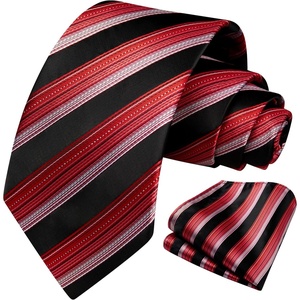 image:imageHISDERN Formal Floral Ties for Men and Pocket Square Set Mens Paisley Silk Tie for Wedding Party 34 x 59Stripe Red Black