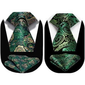 image:imageHISDERN Green Ties for Men Paisley Mens Tie Pocket Square Woven Classic Floral Tie Handkerchief Set Tuxedo Wedding Formal Necktie Emerald Forest Green