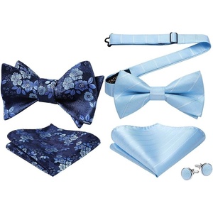 image:imageHISDERN Mens Bowties Floral Selftie and Pretied Bow Ties for Men Blue Bowtie with Handkerchief Set for Wedding Party