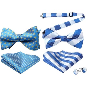 image:imageHISDERN Mens Bowties Polka Dot Selftie and Plaid Pretied Bow Ties for Men Light Blue Bowtie with Handkerchief Set for Wedding Party