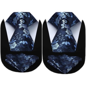 image:imageHISDERN Mens Navy Blue Floral Tie Set  Regular 59 amp Extra Long 63 Neckties with Pocket Square Woven Classic 34 Wedding Ties for Business amp Formal