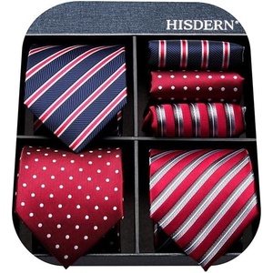 image:imageHISDERN Mens Ties Extra Long Tie and Pocket Square Set 63 Inch XL Tie Pack Collection Present Box Necktie Lot 3 PCSA1red  Blue  Silver