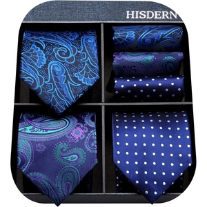 image:imageHISDERN Mens Ties Extra Long Tie and Pocket Square Set 63 Inch XL Tie Pack Collection Present Box Necktie Lot 3 PCSA5blue