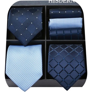 image:imageHISDERN Mens Ties Extra Long Tie and Pocket Square Set 63 Inch XL Tie Pack Collection Present Box Necktie Lot 3 PCSBlue Plaid  Houndstooth