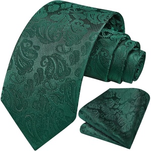 image:imageHISDERN Mens Ties Paisley Tie and Pocket Square Woven Classic Floral Mens Necktie Handkerchief Set for Wedding PartyA12dark Green