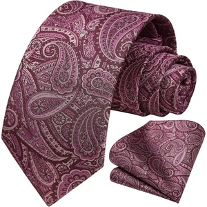 image:imageHISDERN Mens Ties Paisley Tie and Pocket Square Woven Classic Floral Mens Necktie Handkerchief Set for Wedding PartyA15burgundy