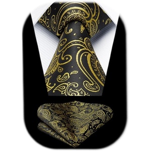 image:imageHISDERN Mens Ties Paisley Tie and Pocket Square Woven Classic Floral Mens Necktie Handkerchief Set for Wedding PartyA1gold