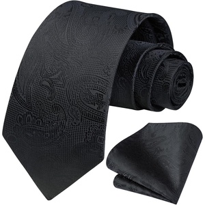 image:imageHISDERN Mens Ties Paisley Tie and Pocket Square Woven Classic Floral Mens Necktie Handkerchief Set for Wedding PartyA6black Paisley