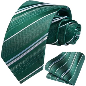 image:imageHISDERN Mens Ties Paisley Tie and Pocket Square Woven Classic Floral Mens Necktie Handkerchief Set for Wedding PartyB11green Stripe