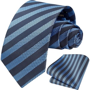 image:imageHISDERN Mens Ties Paisley Tie and Pocket Square Woven Classic Floral Mens Necktie Handkerchief Set for Wedding PartyB21dark Blue Stripe