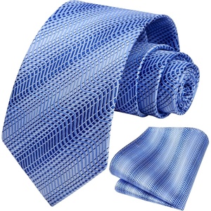 image:imageHISDERN Mens Ties Paisley Tie and Pocket Square Woven Classic Floral Mens Necktie Handkerchief Set for Wedding PartyB2blue Stripe