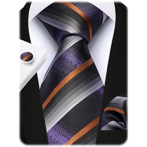image:imageHISDERN Mens Ties Silk Striped Plaid Tie and Pocket Square Set Classic Necktie with Handkerchief Cufflinks for PartyBblack  Purple