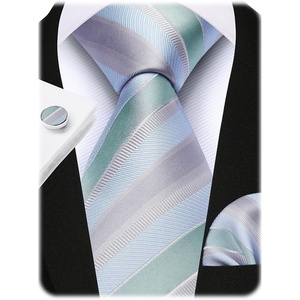 image:imageHISDERN Mens Ties Silk Striped Plaid Tie and Pocket Square Set Classic Necktie with Handkerchief Cufflinks for PartyGgrey