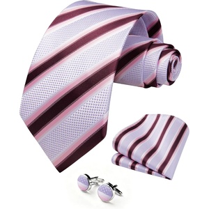 image:imageHISDERN Mens Ties Silk Striped Plaid Tie and Pocket Square Set Classic Necktie with Handkerchief Cufflinks for PartyLavender  Red  Pink