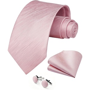 image:imageHISDERN Mens Ties Silk Striped Plaid Tie and Pocket Square Set Classic Necktie with Handkerchief Cufflinks for PartyLight Pink