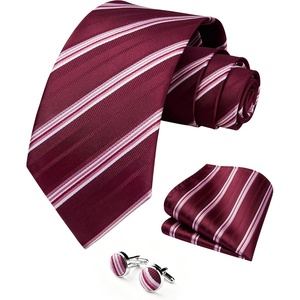 image:imageHISDERN Mens Ties Silk Striped Plaid Tie and Pocket Square Set Classic Necktie with Handkerchief Cufflinks for PartyRed