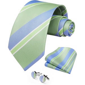 image:imageHISDERN Mens Ties Silk Striped Plaid Tie and Pocket Square Set Classic Necktie with Handkerchief Cufflinks for PartySage Green  Blue