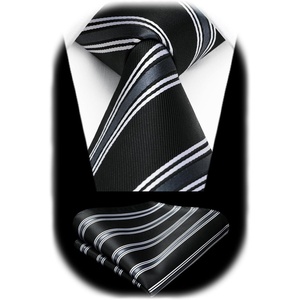 image:imageHISDERN Mens Ties Stripe Plaid Tie with Pocket Square Set Classic Woven Silk Necktie Handkerchief for Men Formal BusinessA01 Black