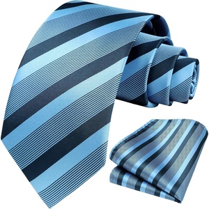 image:imageHISDERN Mens Ties Stripe Plaid Tie with Pocket Square Set Classic Woven Silk Necktie Handkerchief for Men Formal BusinessB04blue
