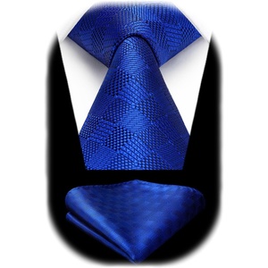 image:imageHISDERN Mens Ties Stripe Plaid Tie with Pocket Square Set Classic Woven Silk Necktie Handkerchief for Men Formal BusinessC03 Royal Blue
