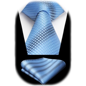 image:imageHISDERN Mens Ties Stripe Plaid Tie with Pocket Square Set Classic Woven Silk Necktie Handkerchief for Men Formal BusinessC05 Blue