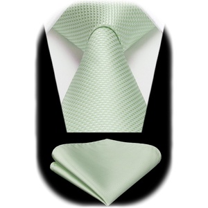 image:imageHISDERN Mens Ties Stripe Plaid Tie with Pocket Square Set Classic Woven Silk Necktie Handkerchief for Men Formal BusinessE01 Sage Green