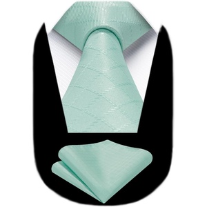 image:imageHISDERN Mens Ties Stripe Plaid Tie with Pocket Square Set Classic Woven Silk Necktie Handkerchief for Men Formal BusinessE04 Aqua