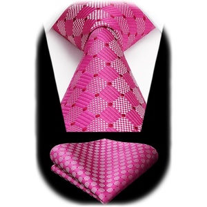 image:imageHISDERN Mens Ties Stripe Plaid Tie with Pocket Square Set Classic Woven Silk Necktie Handkerchief for Men Formal BusinessF02 Pink