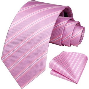 image:imageHISDERN Mens Ties Stripe Plaid Tie with Pocket Square Set Classic Woven Silk Necktie Handkerchief for Men Formal BusinessF03pink