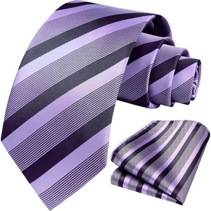 image:imageHISDERN Mens Ties Stripe Plaid Tie with Pocket Square Set Classic Woven Silk Necktie Handkerchief for Men Formal BusinessF03purple