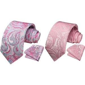 image:imageHISDERN Pink Mens Ties Paisley Tie and Pocket Square Set Formal Business Ties for Men Handkerchief Woven Classic Mens Necktie amp Wedding Party