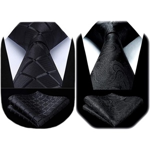 image:imageHISDERN Plaid Black Tie Handkerchief Woven Classic Mens Tie Paisley Floral Ties for Men Solid Classic