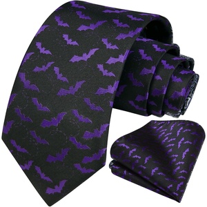 image:imageHISDERN Ties for Men Classic Animal Tie and Pocket Square Set Jacquard Woven Silk Neckties Handkerchief Wedding Party04black Purple Bat