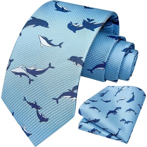 image:imageHISDERN Ties for Men Classic Animal Tie and Pocket Square Set Jacquard Woven Silk Neckties Handkerchief Wedding Party05blue Dolphin