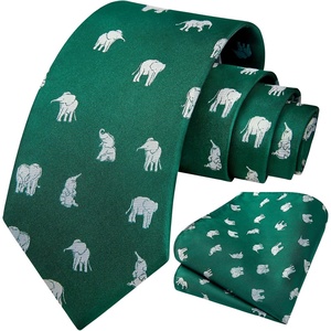 image:imageHISDERN Ties for Men Classic Animal Tie and Pocket Square Set Jacquard Woven Silk Neckties Handkerchief Wedding Party05green Elephant