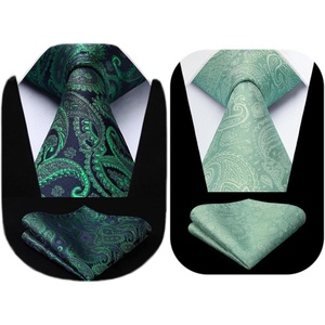 image:imageHISDERN Ties for Men Classic Green Woven Ties and Pocket Square Set Formal Business Paisley Necktie Handkerchief Elegant Wedding Party Mens Neckties