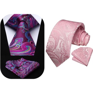image:imageHISDERN Ties for Men Purple Paisley Tie and Pocket Square Woven Classic Business Hot Pink Mens Tie Handkerchief Set Wedding Party Necktie Plum