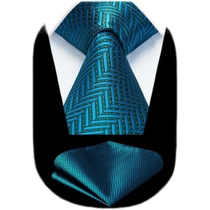 image:imageHISDERN Ties for Men Silk Extra Long Tie and Pocket Square Classic Plaid Checkered 63 inches Mens Neckties BusinessA3teals Blue