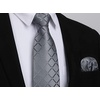 image:imageHISDERN Plaid Checkered Tie Handkerchief Woven Classic Formal Mens Necktie amp Pocket Square SetA4grey