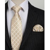 image:imageHISDERN Plaid Checkered Tie Handkerchief Woven Classic Formal Mens Necktie amp Pocket Square SetA6champagne